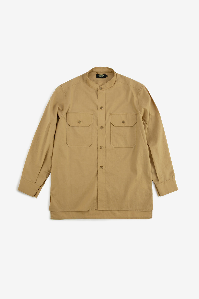 Japanese lyocell cotton Greek Army Stand Collar Shirt(khaki)