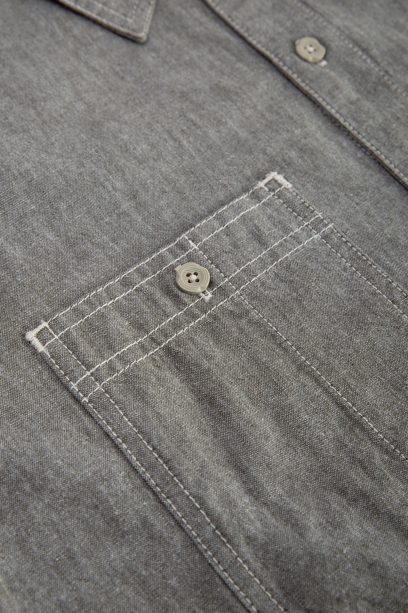 Japanese oxford British patchwork shirt,unisex(grey)-4