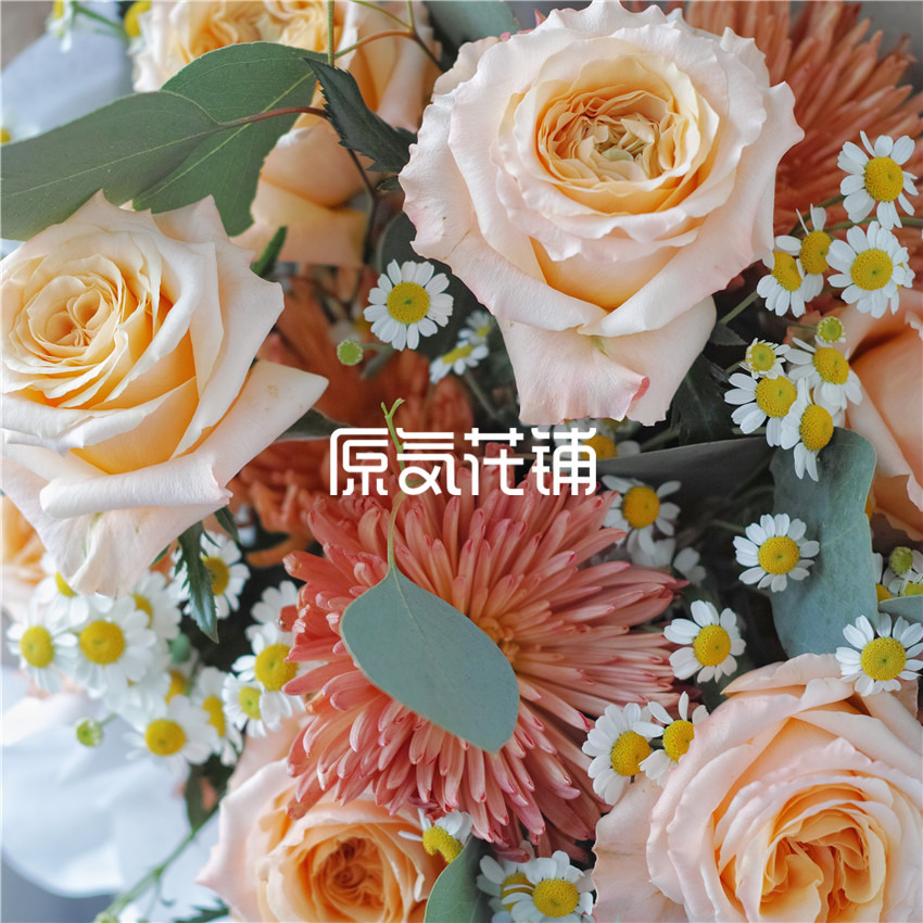 原气花铺-花店-上海-北京田园--微光玫瑰烟花菊洋甘菊混合花束-4