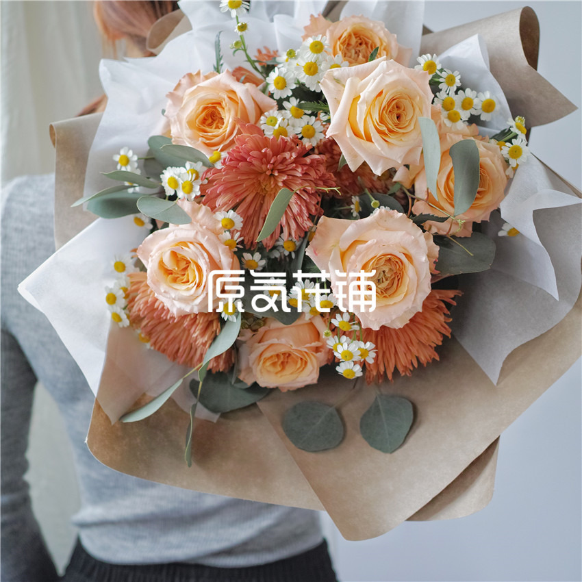 原气花铺-花店-上海-北京田园--微光玫瑰烟花菊洋甘菊混合花束-2