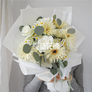 萌动--白玫瑰拉丝弗朗洋甘菊混合花束