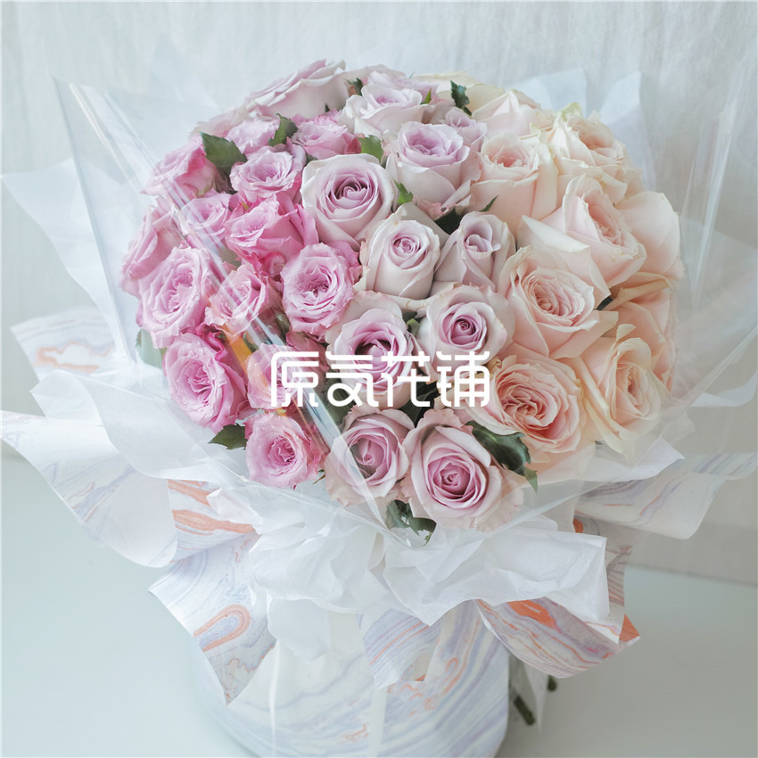 原气花铺-花店-上海-北京渐渐--粉雪山海洋之谜碧海玫瑰混合花束-1