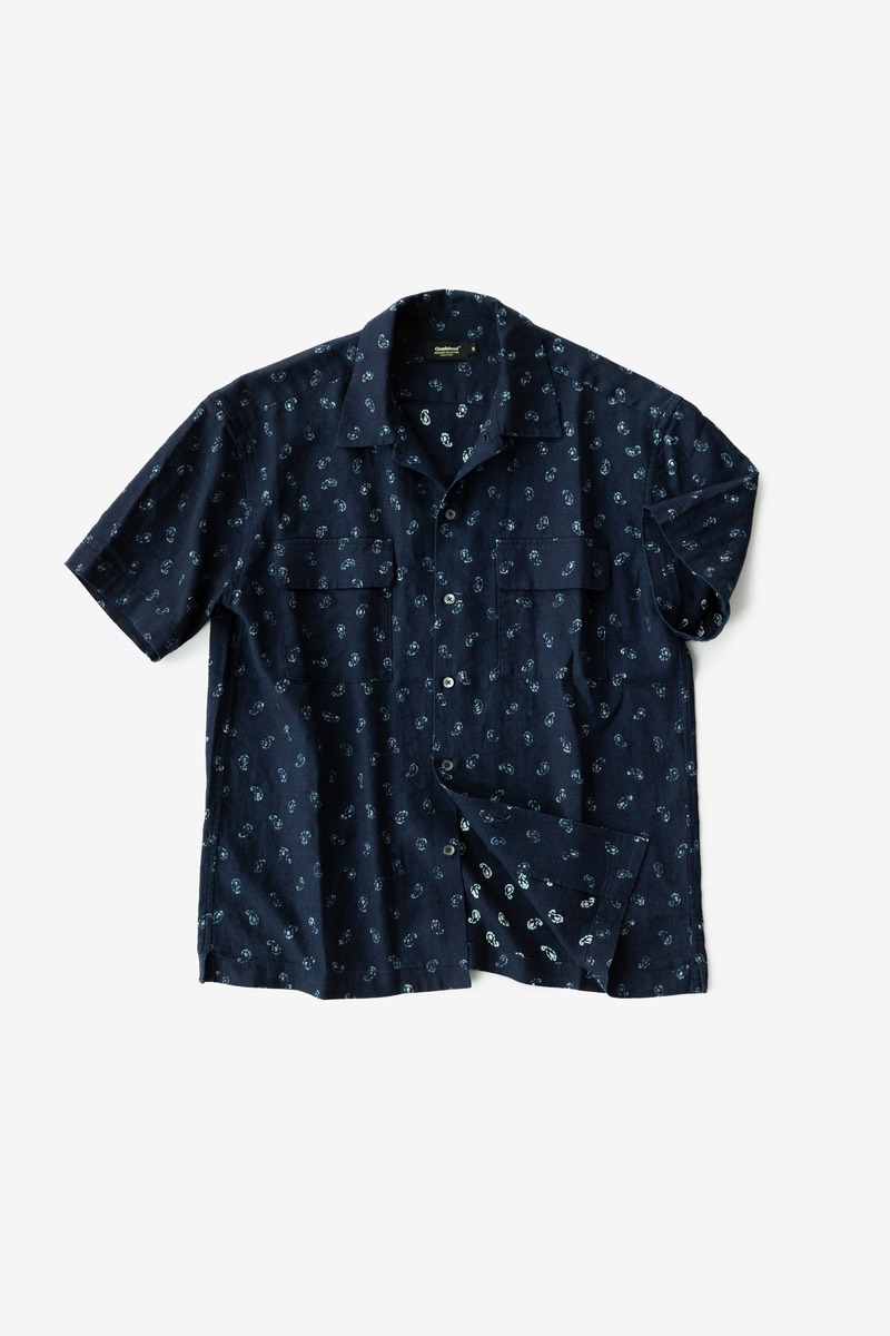 Indigo Discharging Print Paisley Cuban Collar Shirt, unisex-5