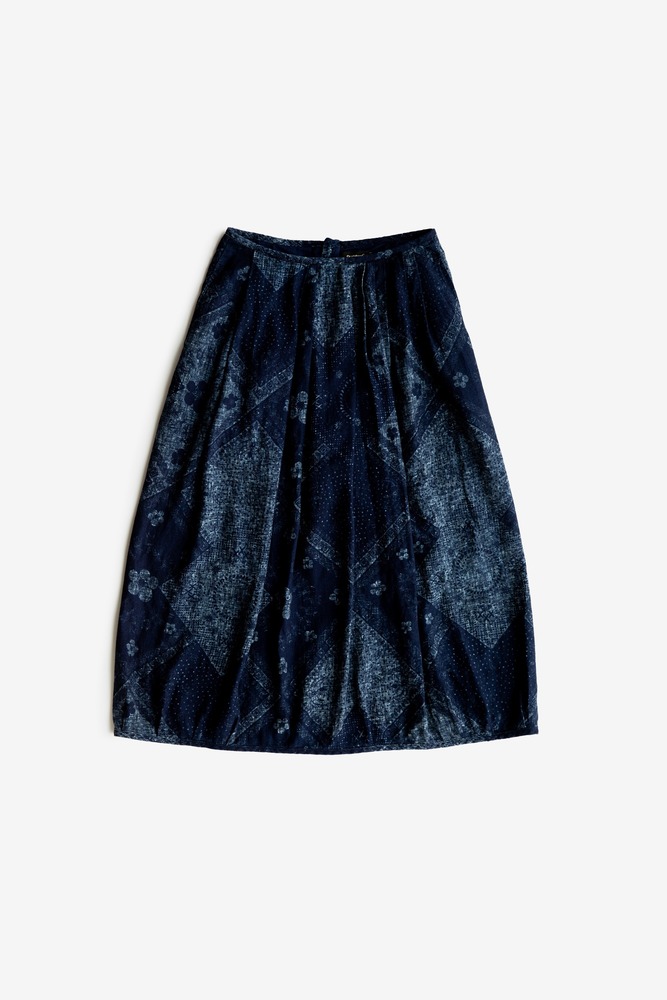Indigo Discharging Print Lantern skirt