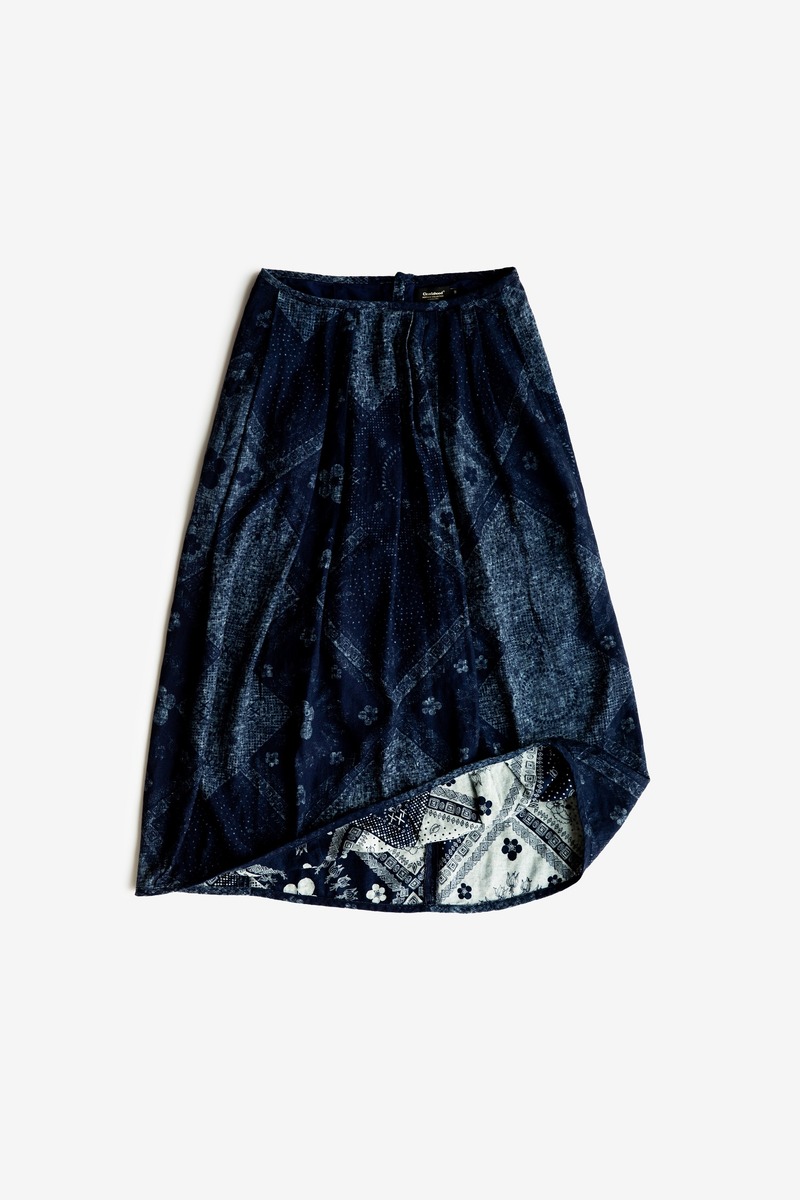 Indigo Discharging Print Lantern skirt-2