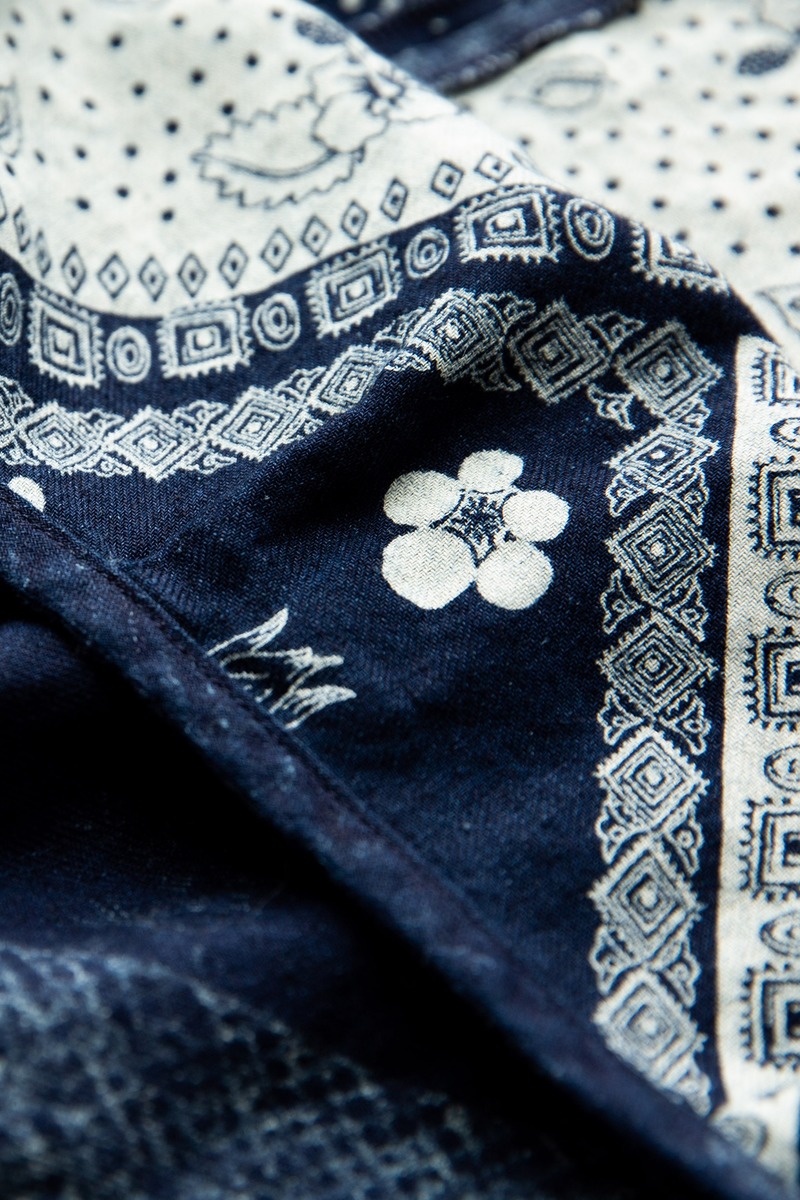 Indigo Discharging Print Lantern skirt-4