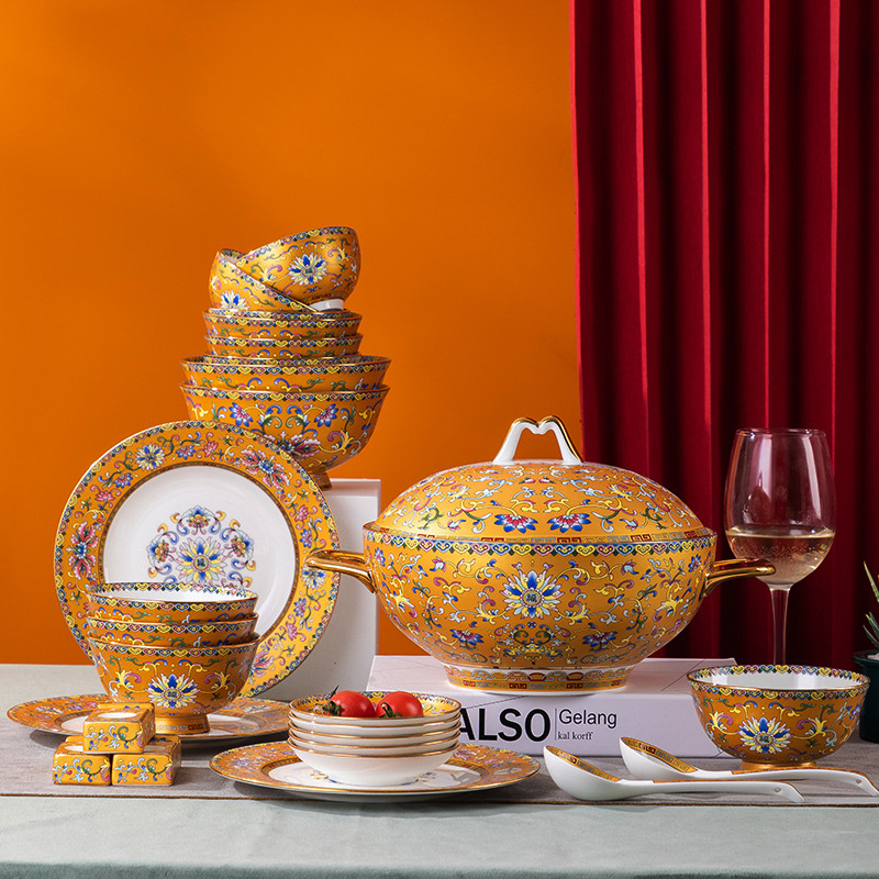 珐琅彩陶瓷餐具套组