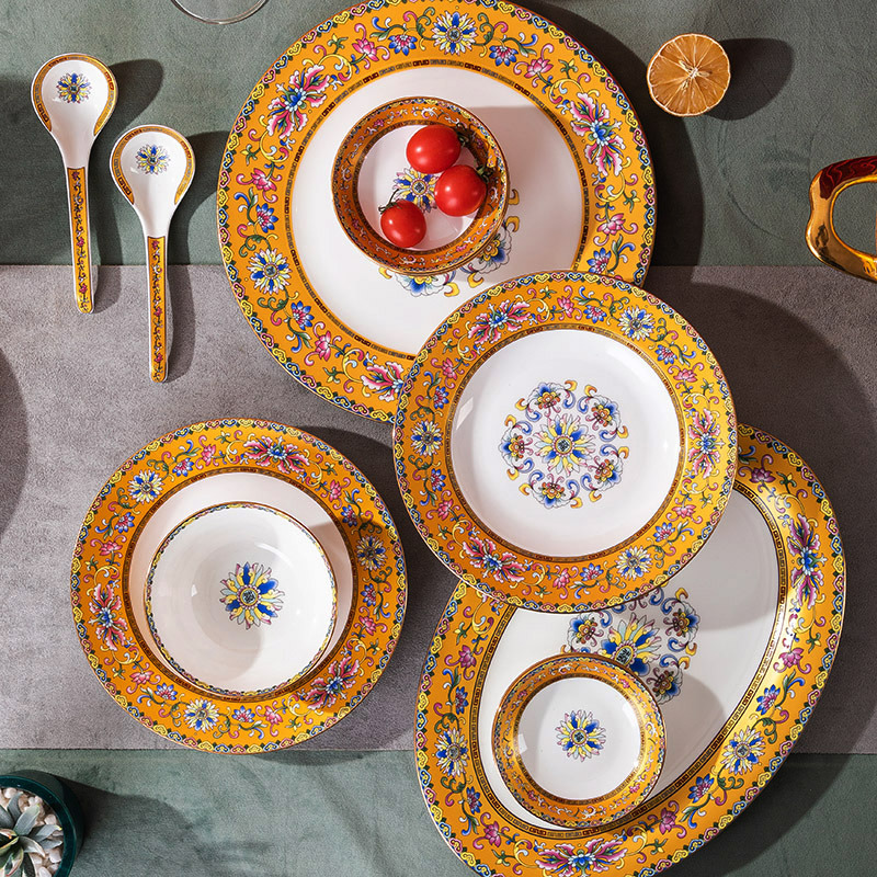 珐琅彩陶瓷餐具套组