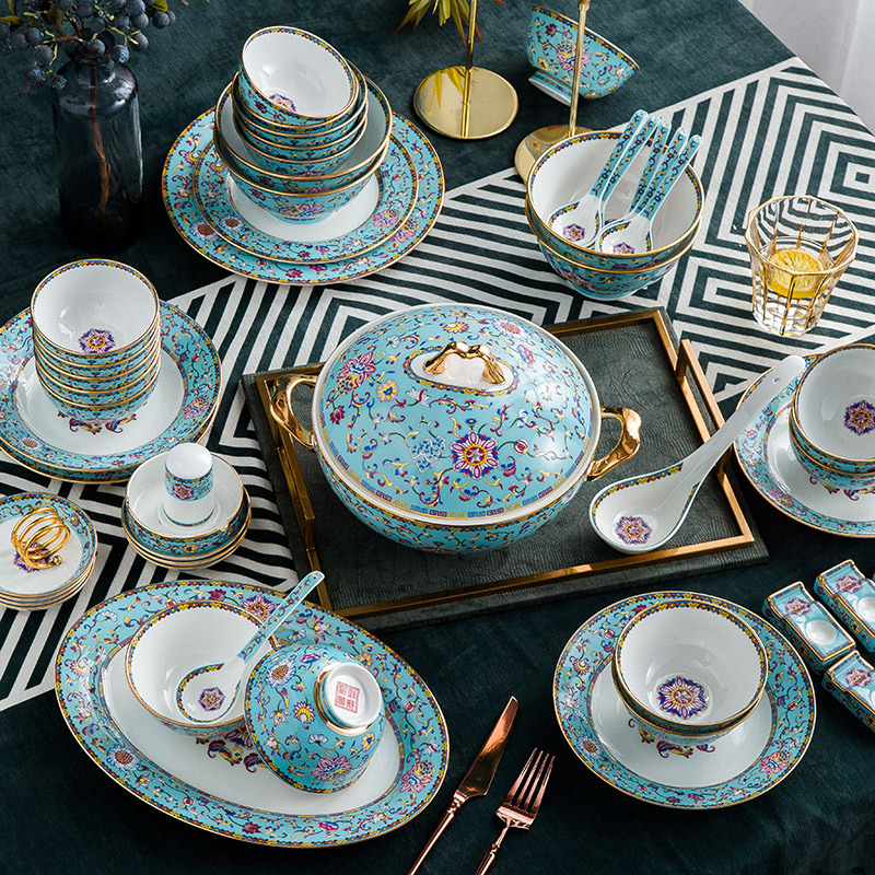 珐琅彩陶瓷餐具套组