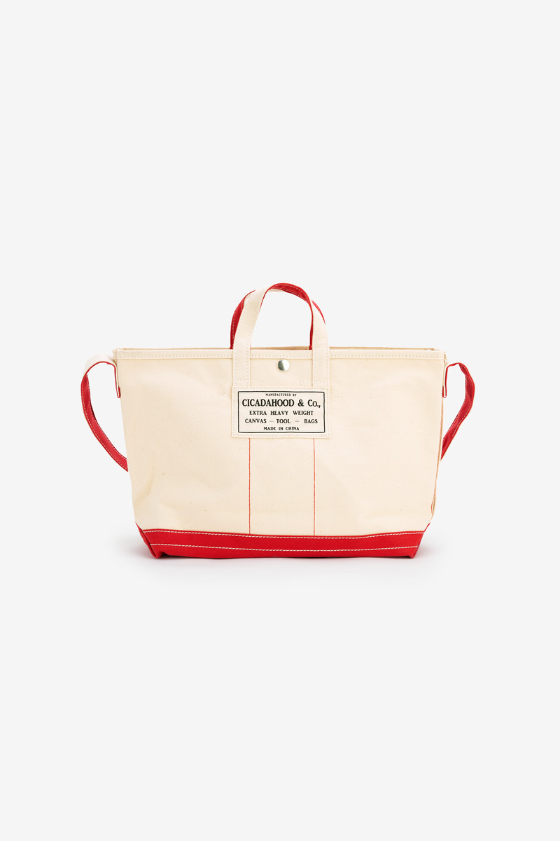 Okayama canvas hand/crossbody color match tote bag(natural white/red)