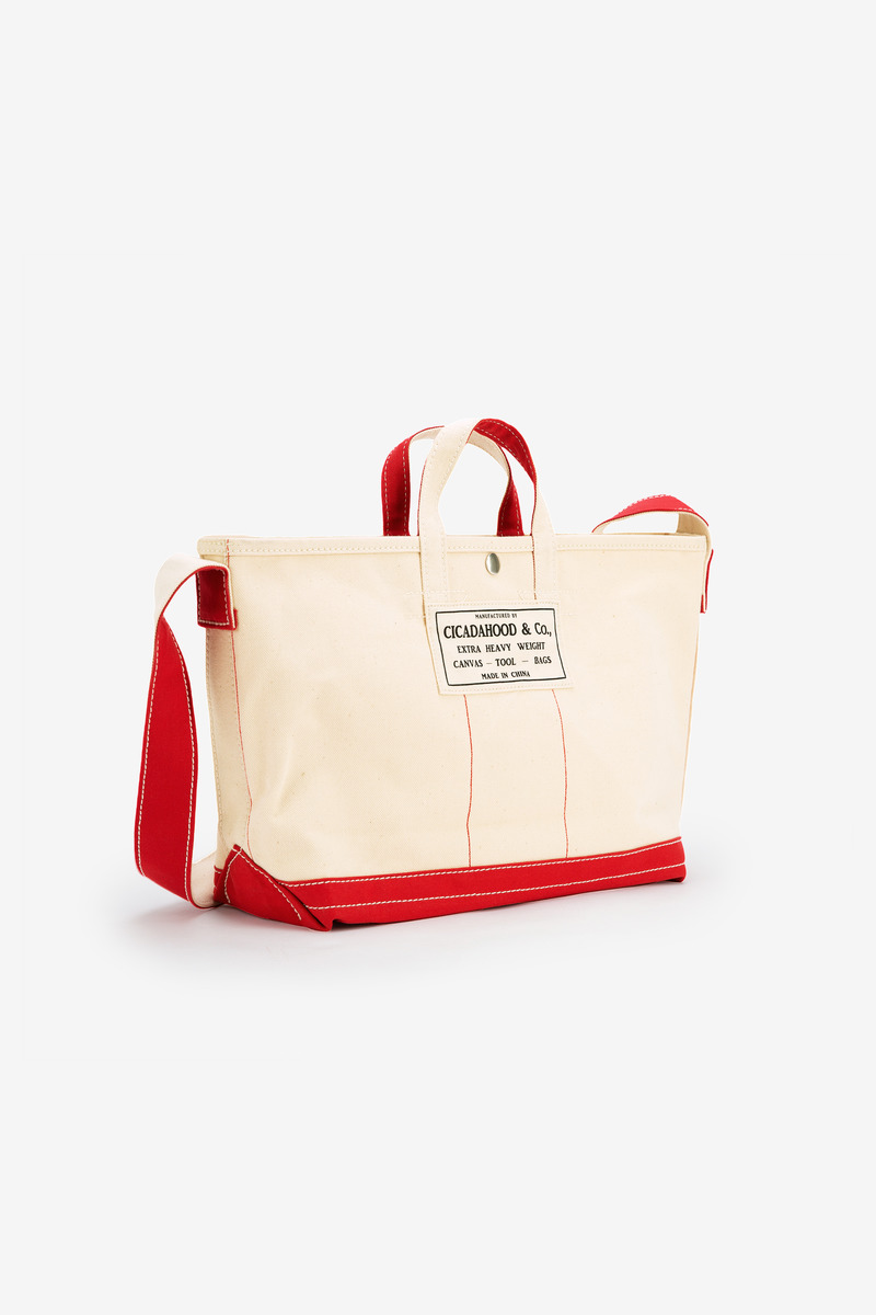 Okayama canvas hand/crossbody color match tote bag(natural white/red)-2