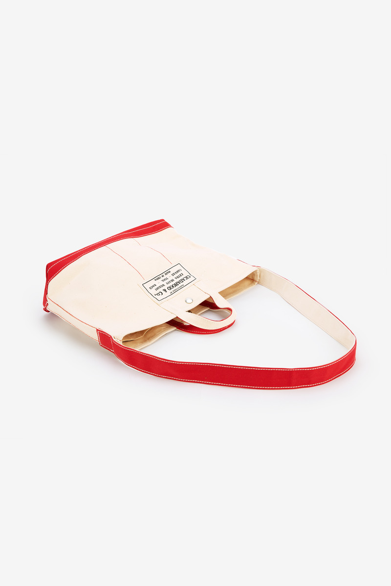 Okayama canvas hand/crossbody color match tote bag(natural white/red)-4