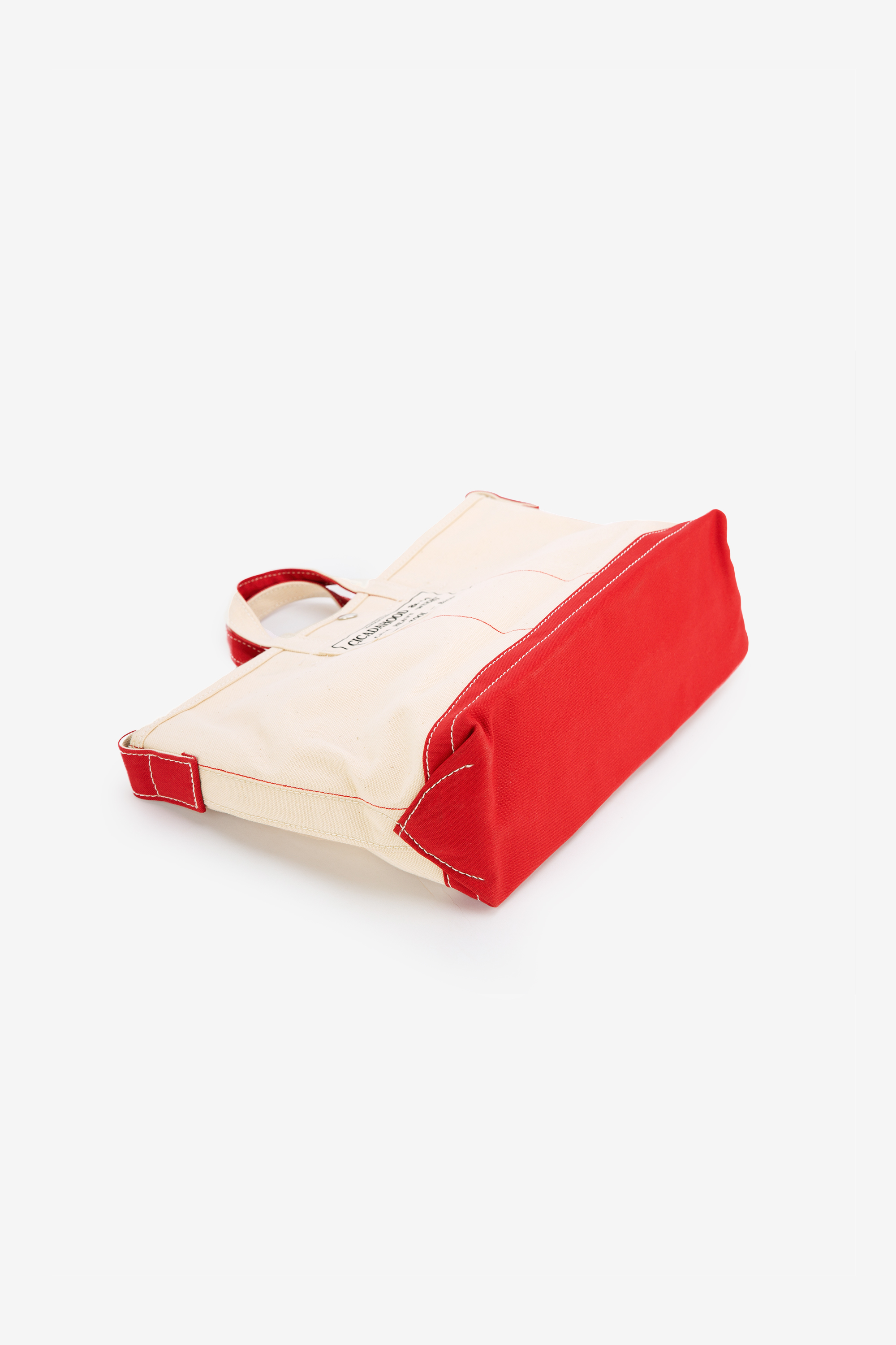 Okayama canvas hand/crossbody color match tote bag(natural white/red)-5