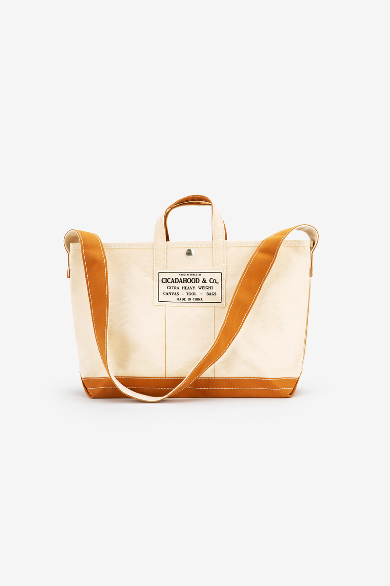 Okayama canvas hand/crossbody color match tote bag(natural white/mustard)-2