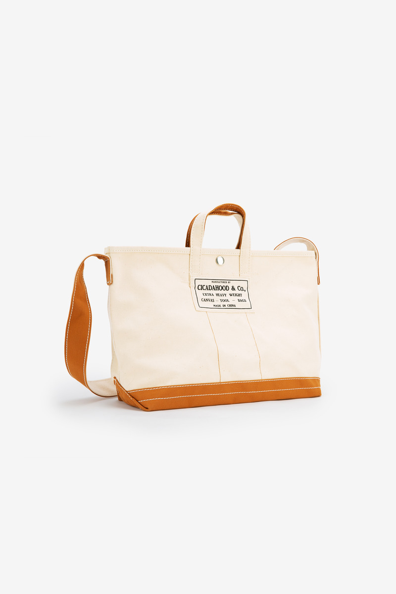 Okayama canvas hand/crossbody color match tote bag(natural white/mustard)-4