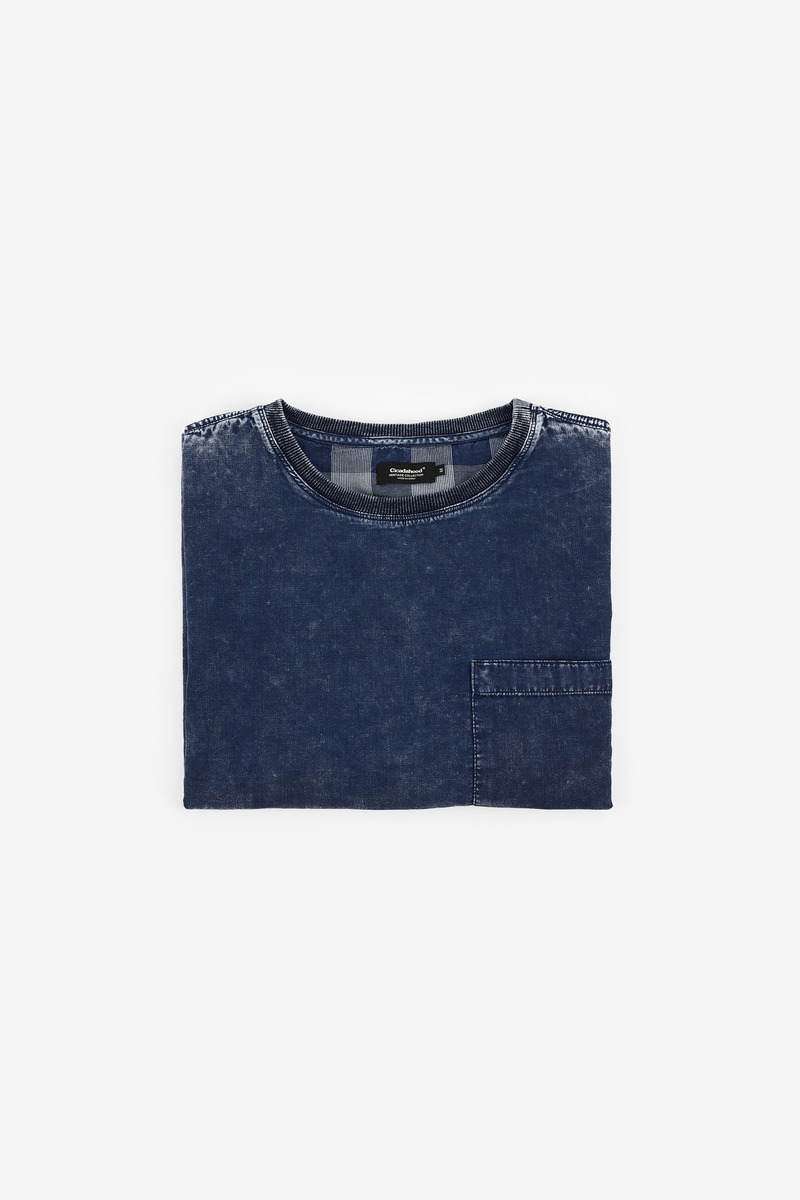 Indigo Bleaching Yarn Dyed Double Cloth Check T-shirt-2