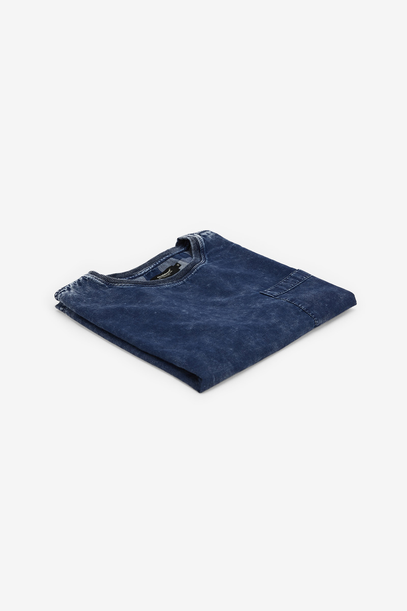 Indigo Bleaching Yarn Dyed Double Cloth Check T-shirt-4