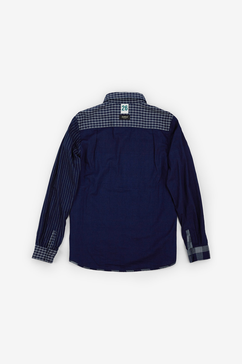 Indigo dyed patchwork plaid shirt,unisex-4