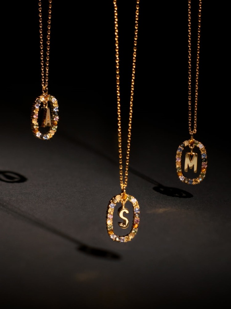 西班牙正品进口PD Paola字母项链镀金宝石锁骨链女礼物PDpaola