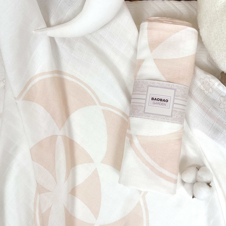White Pink Flower Muslin Swaddle Blanket (Original Design Pattern)-2