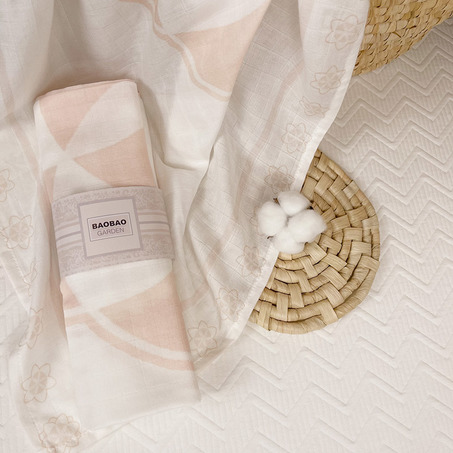 White Pink Flower Muslin Swaddle Blanket (Original Design Pattern)-4