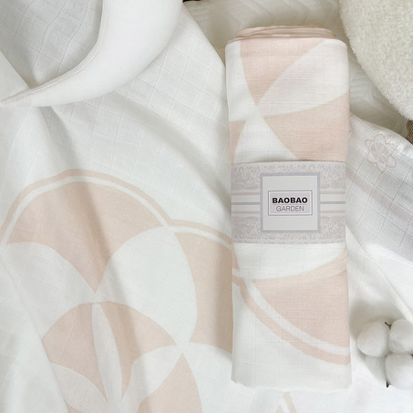 White Pink Flower Muslin Swaddle Blanket (Original Design Pattern)-3