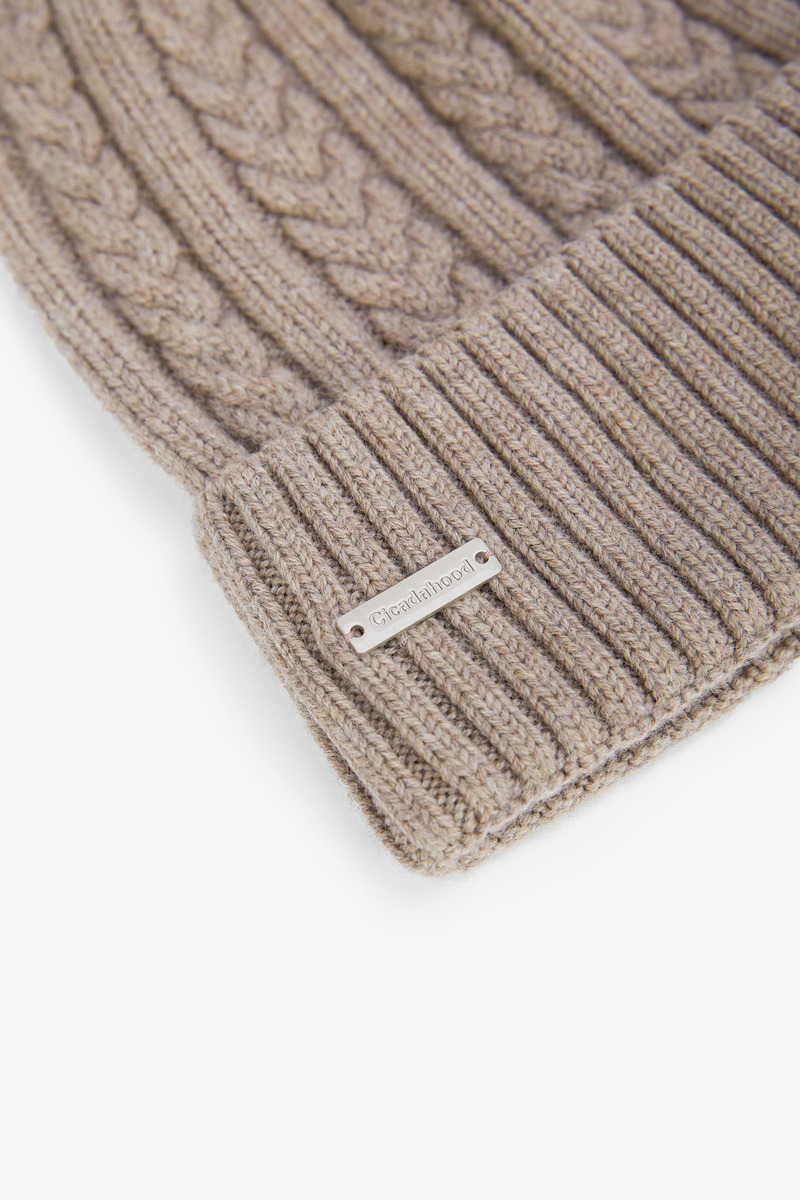 Wool Knit Aran Ribbed Beanie, Unisex(Coffee)-4