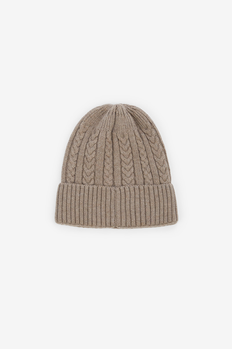 Wool Knit Aran Ribbed Beanie, Unisex(Coffee)-5