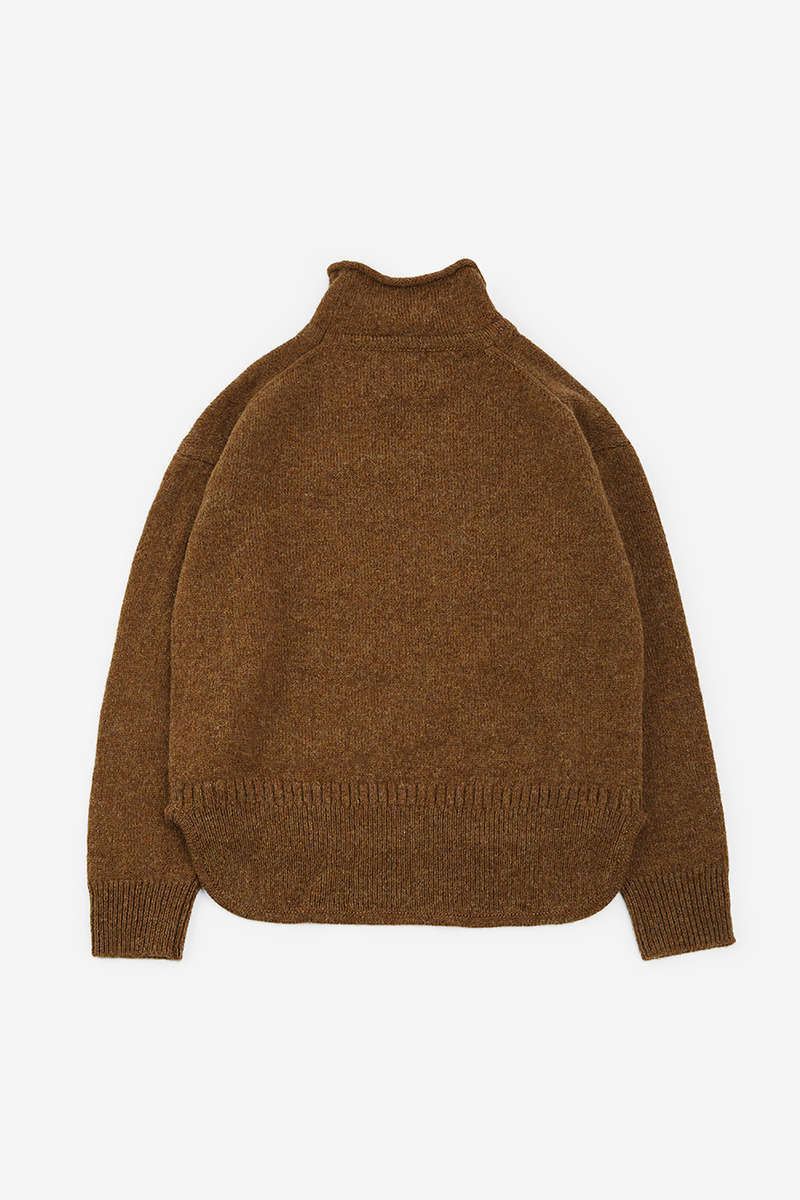 British Shetland Wool Donegal Curl Neck Gansey Sweater, Woman-5