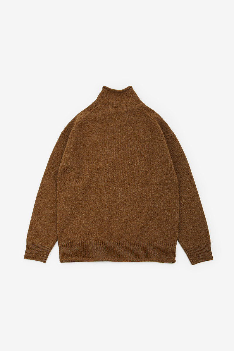 British Shetland Wool Donegal Curl Neck Gansey Sweater,Man-5