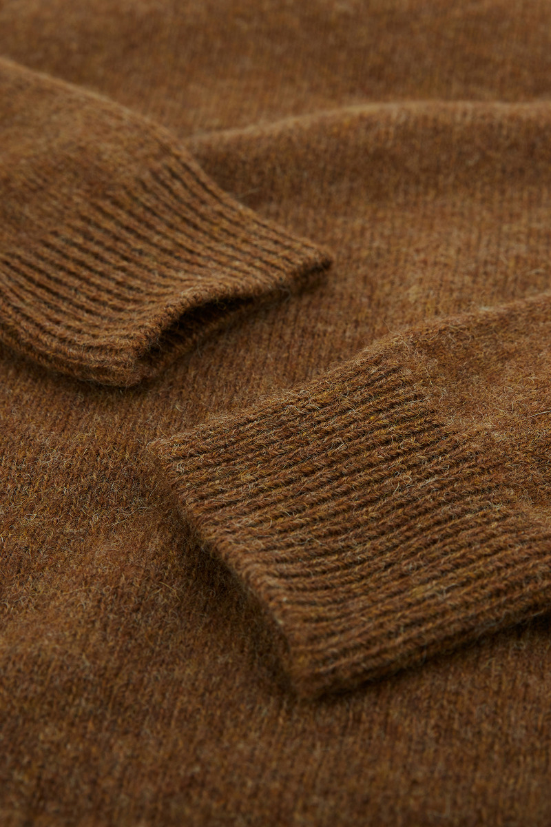 British Shetland Wool Donegal Curl Neck Gansey Sweater,Man-3