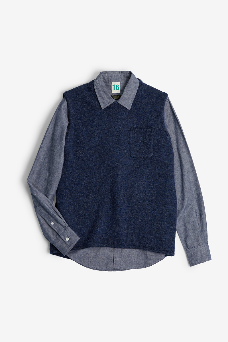 British Shetland Wool Pullover knitted Vest, Unisex(Blue)-5