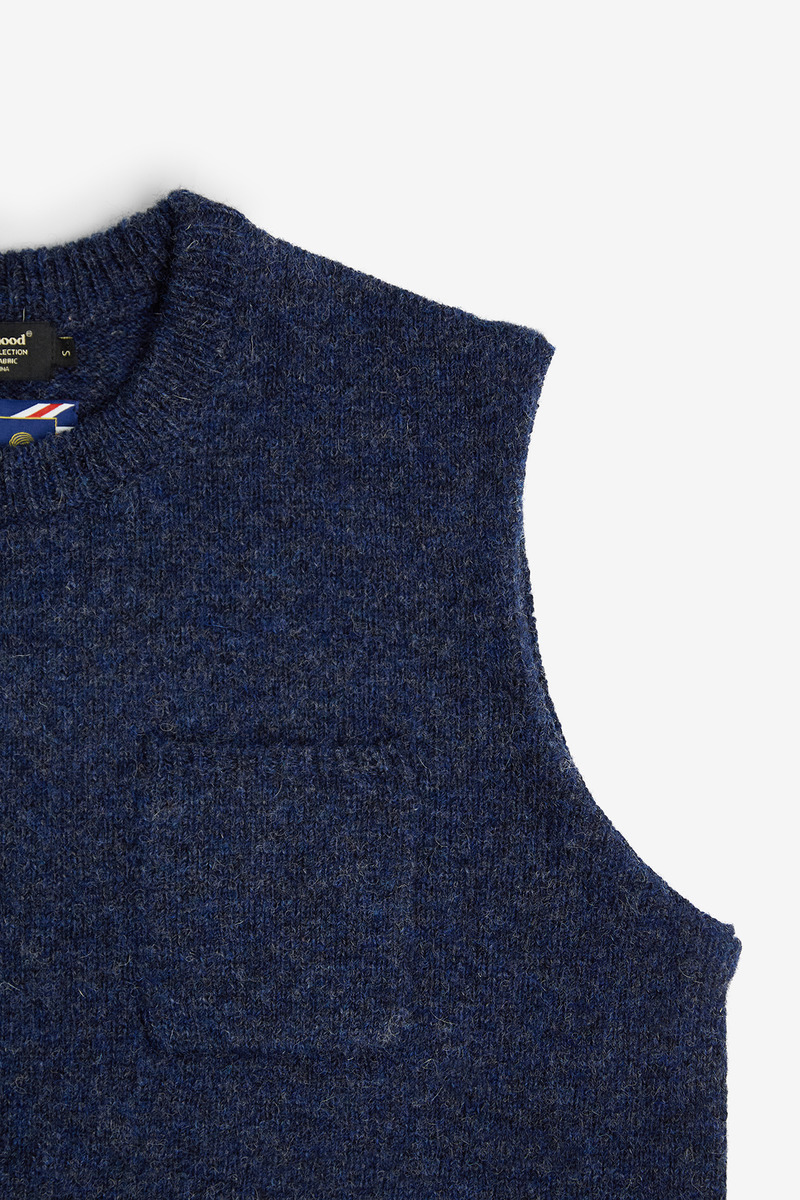 British Shetland Wool Pullover knitted Vest, Unisex(Blue)-3