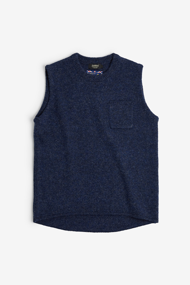 British Shetland Wool Pullover knitted Vest, Unisex(Blue)