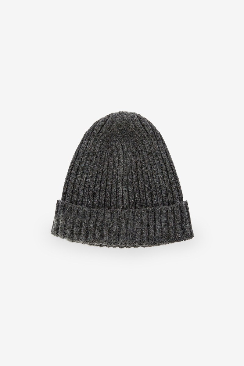 Wool Knit Ribbed Beanie, Unisex( Dark gray)-5