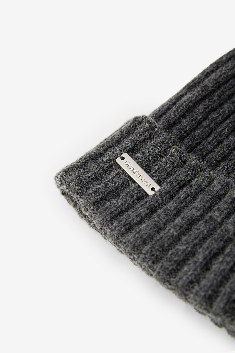 Wool Knit Ribbed Beanie, Unisex( Dark gray)-2