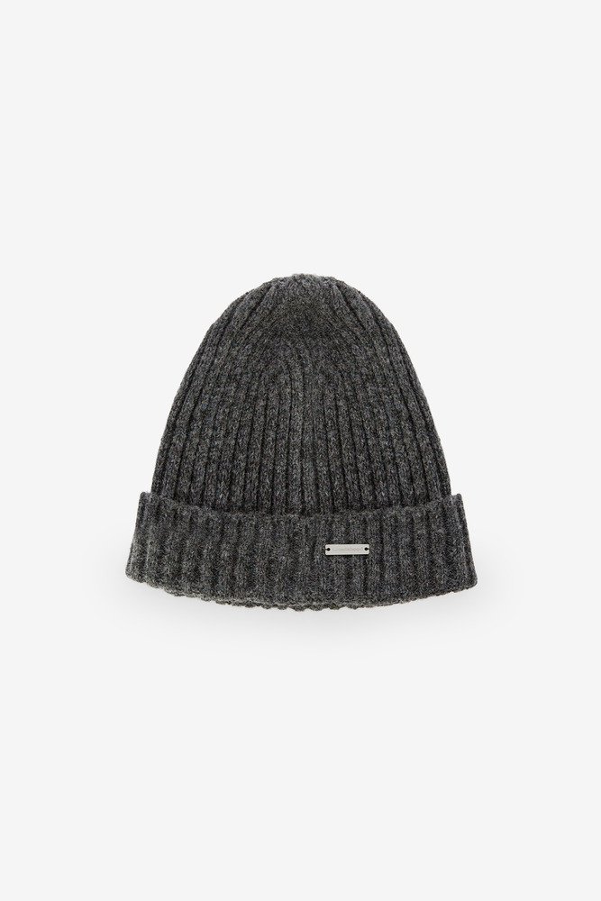 Wool Knit Ribbed Beanie, Unisex( Dark gray)