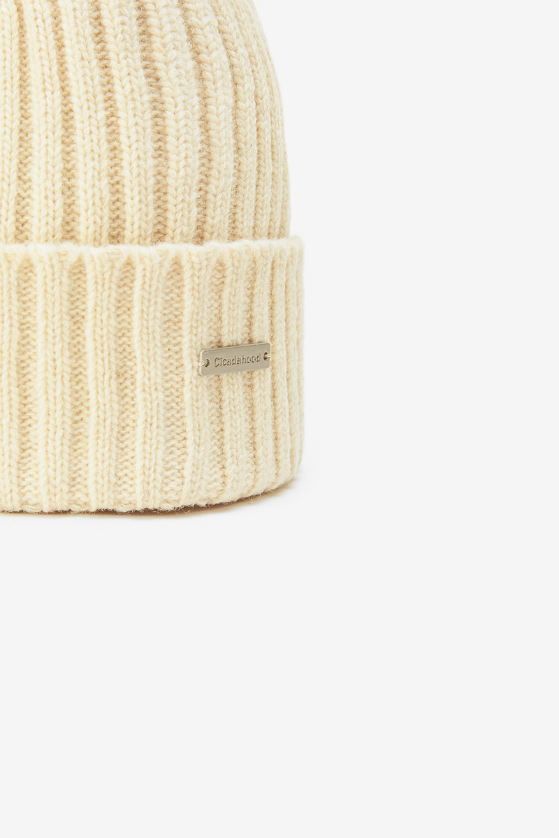 Wool Knit Ribbed Beanie, Unisex(off-white)-3
