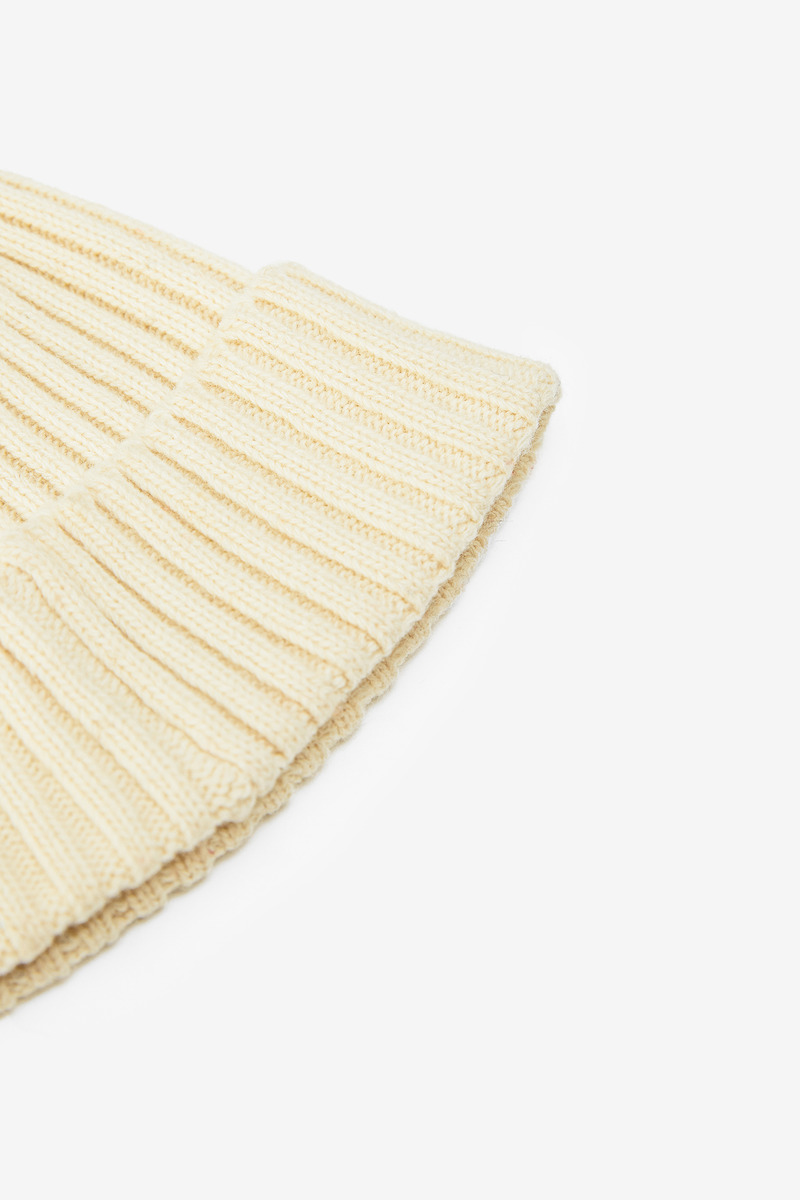 Wool Knit Ribbed Beanie, Unisex(off-white)-4