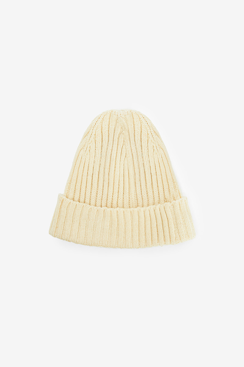 Wool Knit Ribbed Beanie, Unisex(off-white)-5