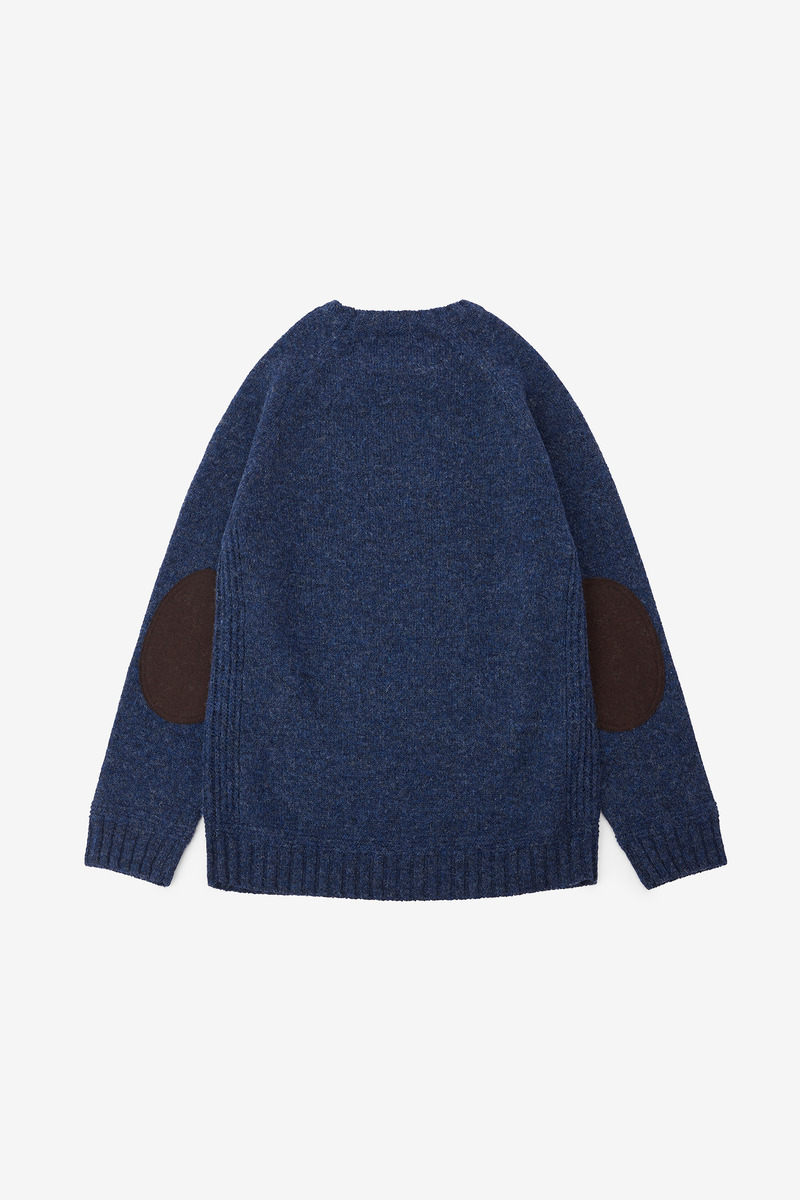 British Shetland Wool Heritage Elbow Patch Sweater, Unisex(Night Flight)-5