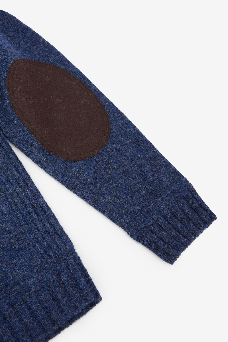 British Shetland Wool Heritage Elbow Patch Sweater, Unisex(Night Flight)-3
