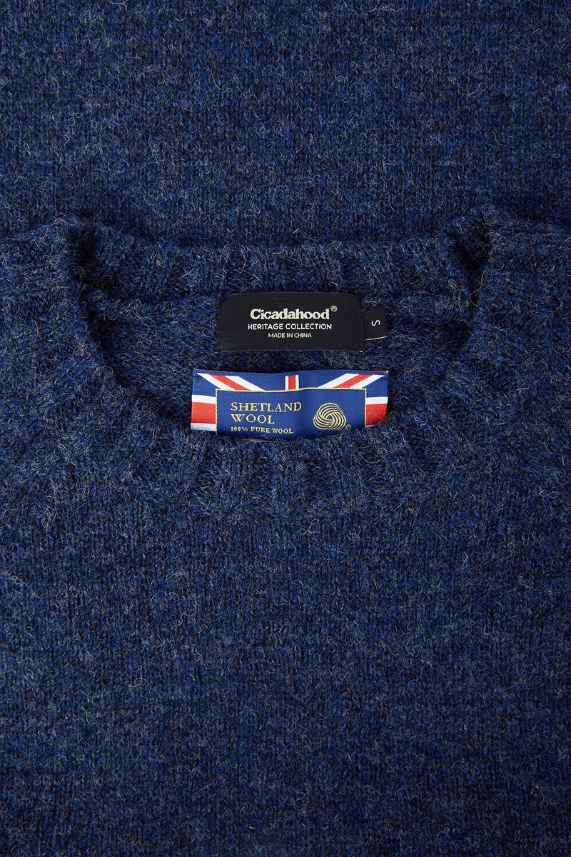 British Shetland Wool Heritage Elbow Patch Sweater, Unisex(Night Flight)-2