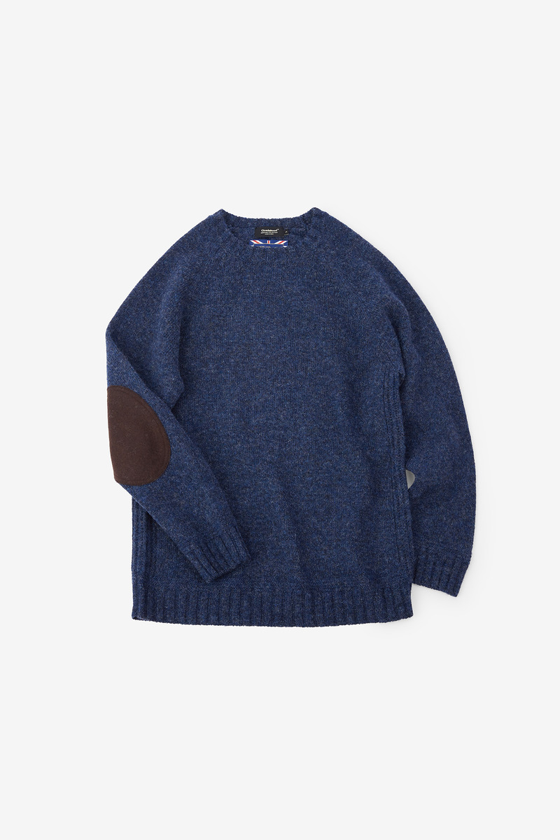 British Shetland Wool Heritage Elbow Patch Sweater, Unisex(Night Flight)