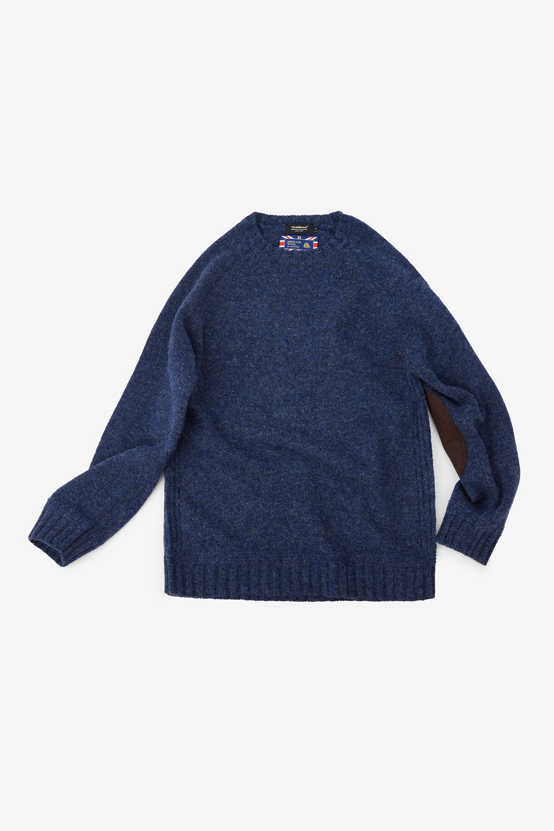 British Shetland Wool Heritage Elbow Patch Sweater, Unisex(Night Flight)-4