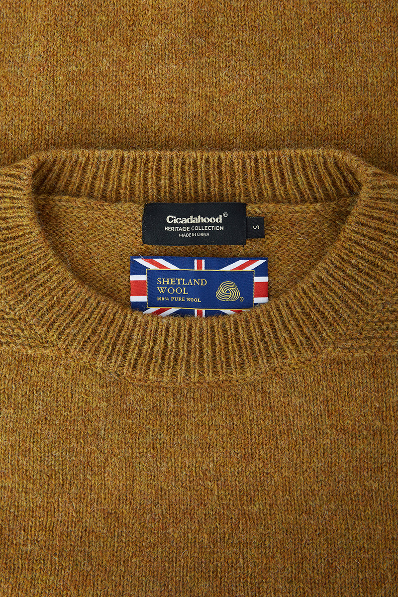British Shetland Wool Classical Crew Neck Sweater, Unisex(Ginger yellow)-2