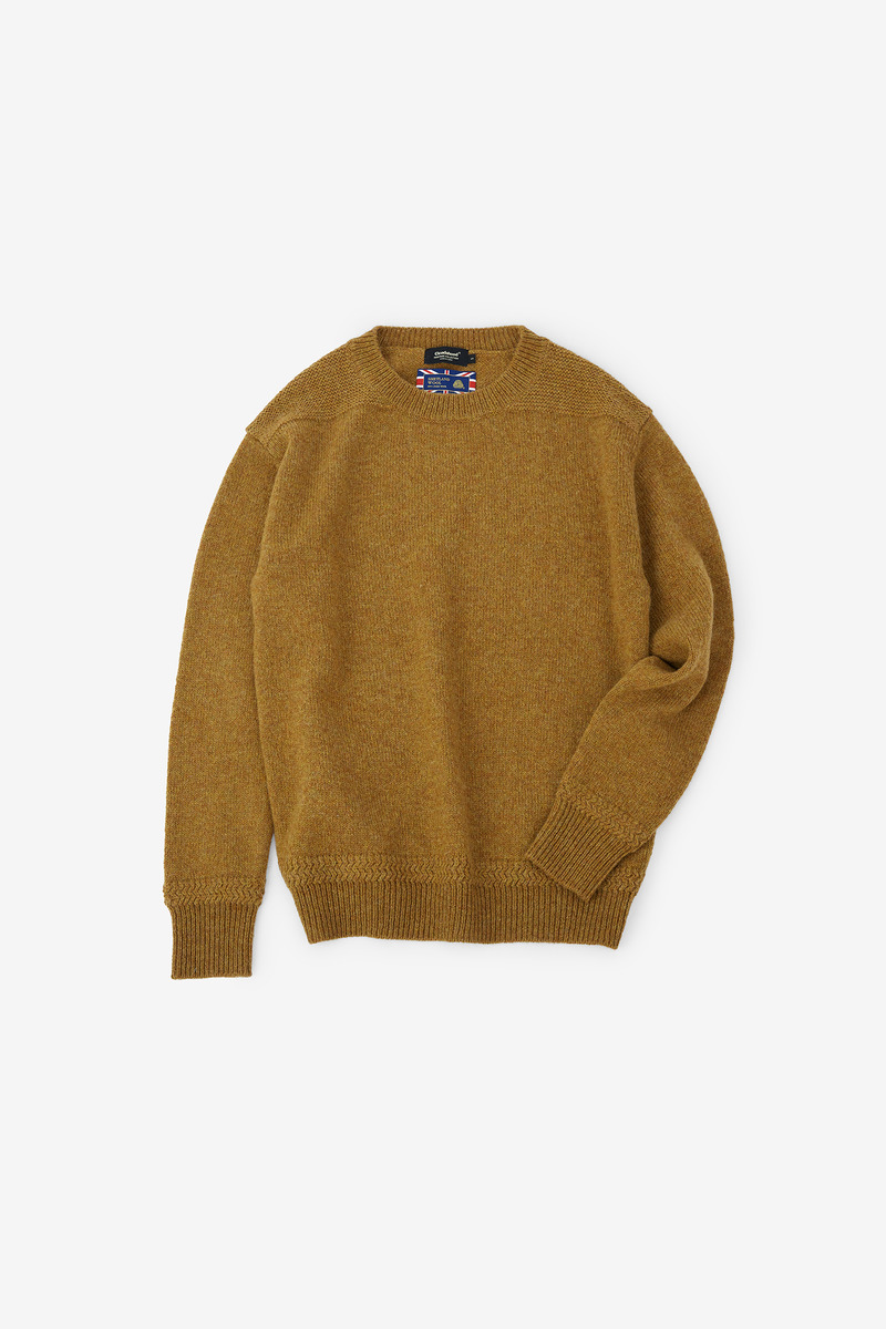 British Shetland Wool Classical Crew Neck Sweater, Unisex(Ginger yellow)