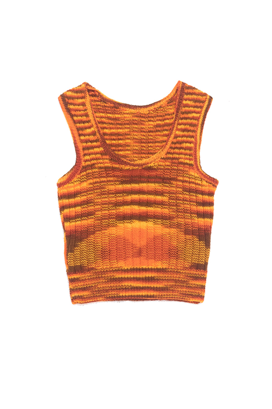 vintage 70s knitwear 70年代黄橙红棕四色渐变针织吊带上衣-7