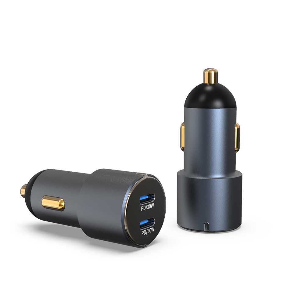 Dual PD charger ,60W high power car charger, PD 30w for each port, quick charge phone and laptop