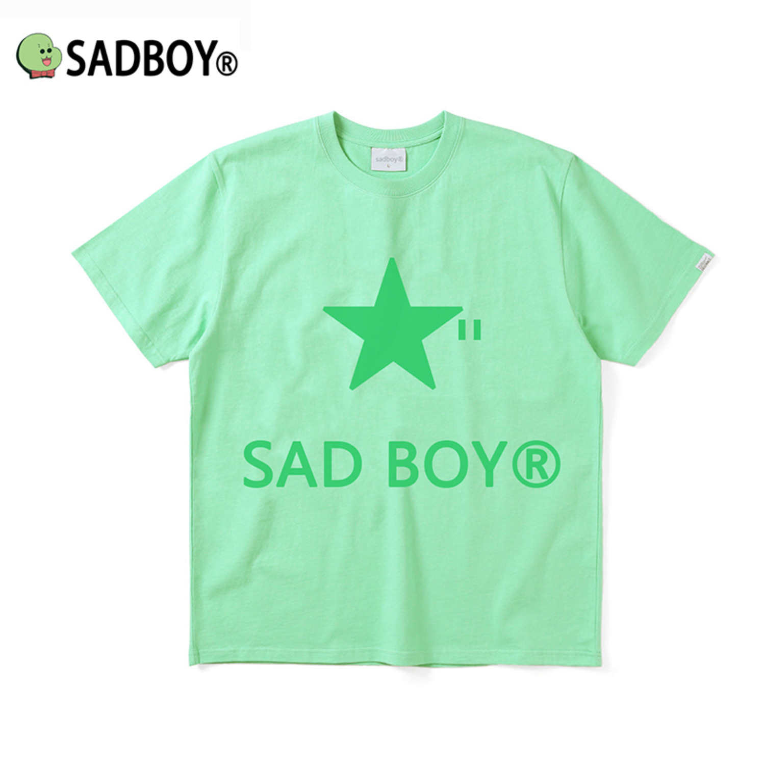 SadBoy邮递员联名原创绿色星星流行宽松圆领印花休闲情侣纯棉T恤-4